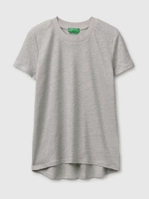 Benetton, Crew Neck T-shirt In Pure Linen, Size: XS, Light Green, Women United Colors of Benetton