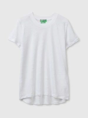 Benetton, Crew Neck T-shirt In Pure Linen, Size: XS, White, Women United Colors of Benetton
