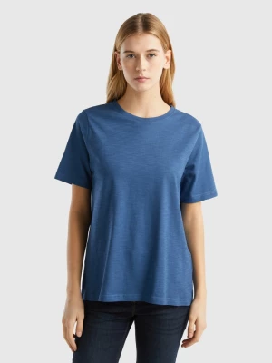 Benetton, Crew Neck T-shirt In Slub Cotton, size L, Air Force Blue, Women United Colors of Benetton