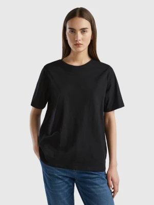 Benetton, Crew Neck T-shirt In Slub Cotton, size L, Black, Women United Colors of Benetton