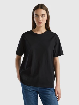 Benetton, Crew Neck T-shirt In Slub Cotton, size L, Black, Women United Colors of Benetton