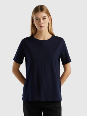 Benetton, Crew Neck T-shirt In Slub Cotton, size M, Dark Blue, Women United Colors of Benetton