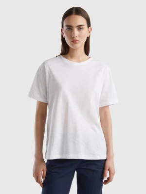 Benetton, Crew Neck T-shirt In Slub Cotton, size M, White, Women United Colors of Benetton