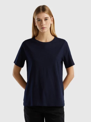 Benetton, Crew Neck T-shirt In Slub Cotton, size S, Dark Blue, Women United Colors of Benetton