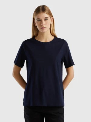 Benetton, Crew Neck T-shirt In Slub Cotton, size S, Dark Blue, Women United Colors of Benetton