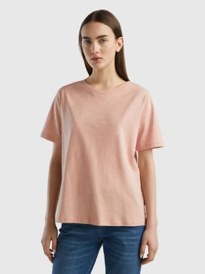 Benetton, Crew Neck T-shirt In Slub Cotton, size XL, Soft Pink, Women United Colors of Benetton