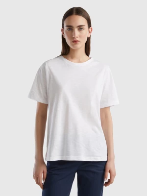 Benetton, Crew Neck T-shirt In Slub Cotton, size XS, White, Women United Colors of Benetton