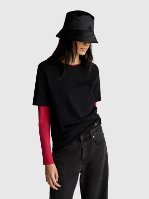 Benetton, Crew Neck T-shirt In Slub Cotton, Size: XXS, Black, Women United Colors of Benetton