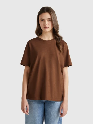 Benetton, Crew Neck T-shirt In Slub Cotton, size XXS, Brown, Women United Colors of Benetton