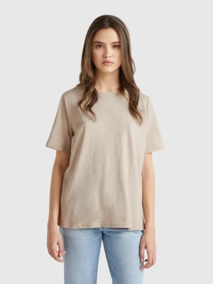 Benetton, Crew Neck T-shirt In Slub Cotton, size XXS, Camel, Women United Colors of Benetton