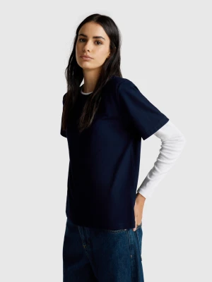 Benetton, Crew Neck T-shirt In Slub Cotton, Size: XXS, Dark Blue, Women United Colors of Benetton