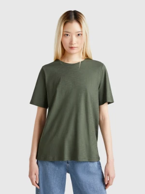 Benetton, Crew Neck T-shirt In Slub Cotton, size XXS, Military Green, Women United Colors of Benetton