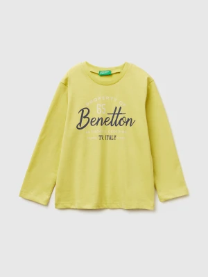 Benetton, Crew Neck T-shirt In Warm Cotton, Size: 104, Yellow, Kids United Colors of Benetton