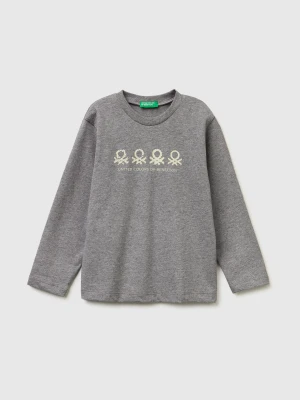 Benetton, Crew Neck T-shirt In Warm Cotton, Size: 110, Dark Gray, Kids United Colors of Benetton
