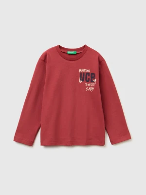 Benetton, Crew Neck T-shirt In Warm Cotton, Size: 104, Coral, Kids United Colors of Benetton