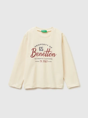 Benetton, Crew Neck T-shirt In Warm Cotton, Size: 116, Creamy White, Kids United Colors of Benetton