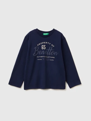 Benetton, Crew Neck T-shirt In Warm Cotton, Size: 116, Dark Blue, Kids United Colors of Benetton