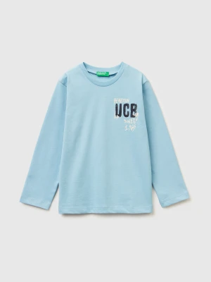 Benetton, Crew Neck T-shirt In Warm Cotton, Size: 104, Light Blue, Kids United Colors of Benetton