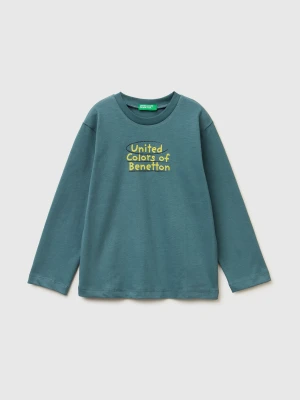 Benetton, Crew Neck T-shirt In Warm Cotton, Size: 116, Turquoise, Kids United Colors of Benetton