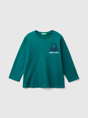 Benetton, Crew Neck T-shirt In Warm Organic Cotton, size 104, Dark Green, Kids United Colors of Benetton