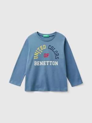 Benetton, Crew Neck T-shirt In Warm Organic Cotton, size 110, Air Force Blue, Kids United Colors of Benetton