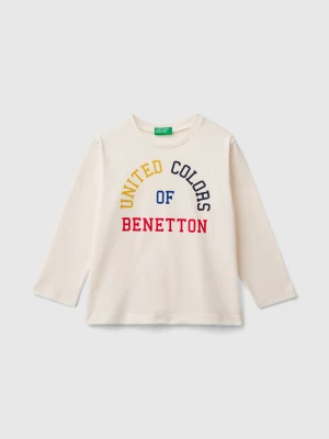 Benetton, Crew Neck T-shirt In Warm Organic Cotton, size 110, Creamy White, Kids United Colors of Benetton