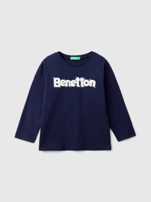 Benetton, Crew Neck T-shirt In Warm Organic Cotton, size 110, Dark Blue, Kids United Colors of Benetton