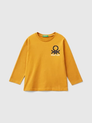 Benetton, Crew Neck T-shirt In Warm Organic Cotton, size 116, Mustard, Kids United Colors of Benetton