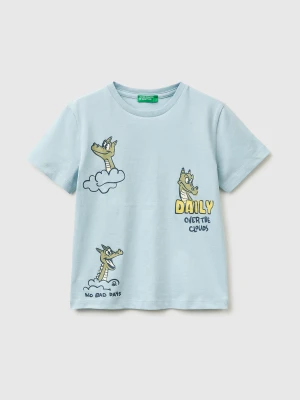 Benetton, Crew Neck T-shirt With Print, Size: 116, Sky Blue, Kids United Colors of Benetton