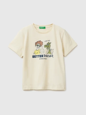 Benetton, Crew Neck T-shirt With Print, Size: 116, Creamy White, Kids United Colors of Benetton