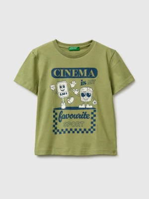Benetton, Crew Neck T-shirt With Print, Size: 116, Military Green, Kids United Colors of Benetton