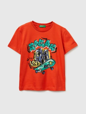 Benetton, Crew Neck T-shirt With Print, Size: 116, Red, Kids United Colors of Benetton