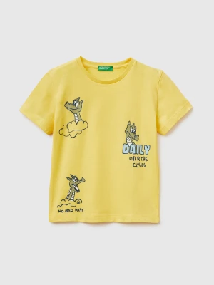Benetton, Crew Neck T-shirt With Print, Size: 116, Yellow, Kids United Colors of Benetton