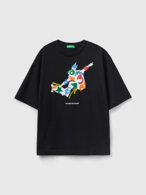 Benetton, Crew Neck T-shirt With Print, size 2XL, Black, Kids United Colors of Benetton