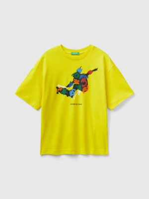 Benetton, Crew Neck T-shirt With Print, size 2XL, Yellow, Kids United Colors of Benetton