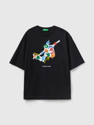 Benetton, Crew Neck T-shirt With Print, size M, Black, Kids United Colors of Benetton