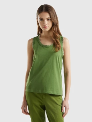 Benetton, Crew Neck Tank Top In Cotton, size L, Military Green, Women United Colors of Benetton