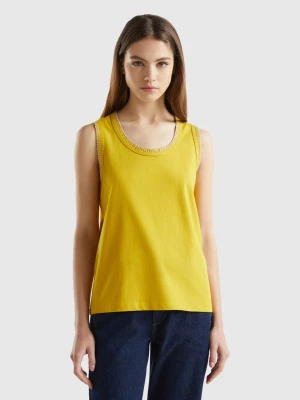 Benetton, Crew Neck Tank Top In Cotton, size L, Yellow, Women United Colors of Benetton