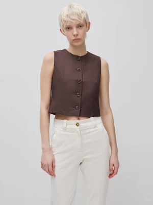 Benetton, Crew Neck Vest With Buttons, Brown, Women United Colors of Benetton