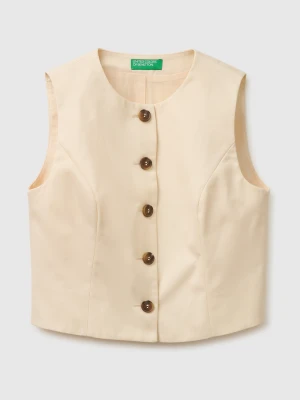 Benetton, Crew Neck Vest With Buttons, Creamy White, Women United Colors of Benetton