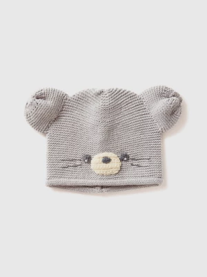 Benetton, Crochet Hat With Applique, size 62-68, Light Gray, Kids United Colors of Benetton