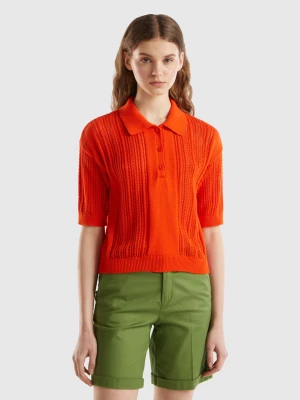 Benetton, Crochet Knit Polo Shirt, size XL, , Women United Colors of Benetton