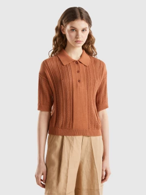 Benetton, Crochet Knit Polo Shirt, size XS, Brown, Women United Colors of Benetton