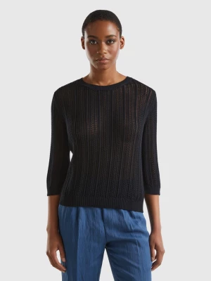 Benetton, Crochet Sweater, size L, Black, Women United Colors of Benetton