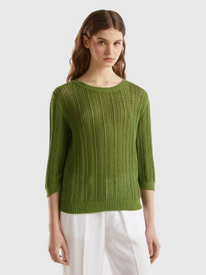 Benetton, Crochet Sweater, size XS, Military Green, Women United Colors of Benetton