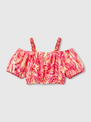Benetton, Crop Top With Tropical Print, size XL, Multi-color, Kids United Colors of Benetton