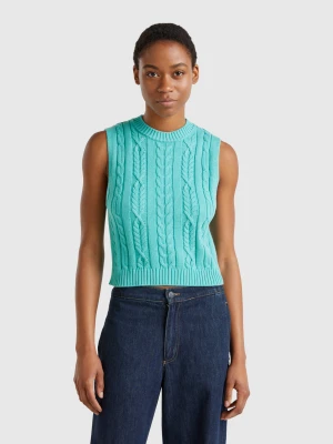 Benetton, Cropped Braided Vest, Size: XL, Aqua, Women United Colors of Benetton