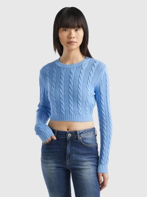Benetton, Cropped Cable Knit Sweater, size M, Light Blue, Women United Colors of Benetton