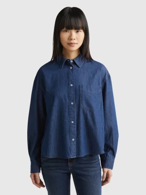 Benetton, Cropped Chambray Shirt, size L, Dark Blue, Women United Colors of Benetton