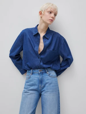 Benetton, Cropped Chambray Shirt, Size: XS, Blue, Women United Colors of Benetton